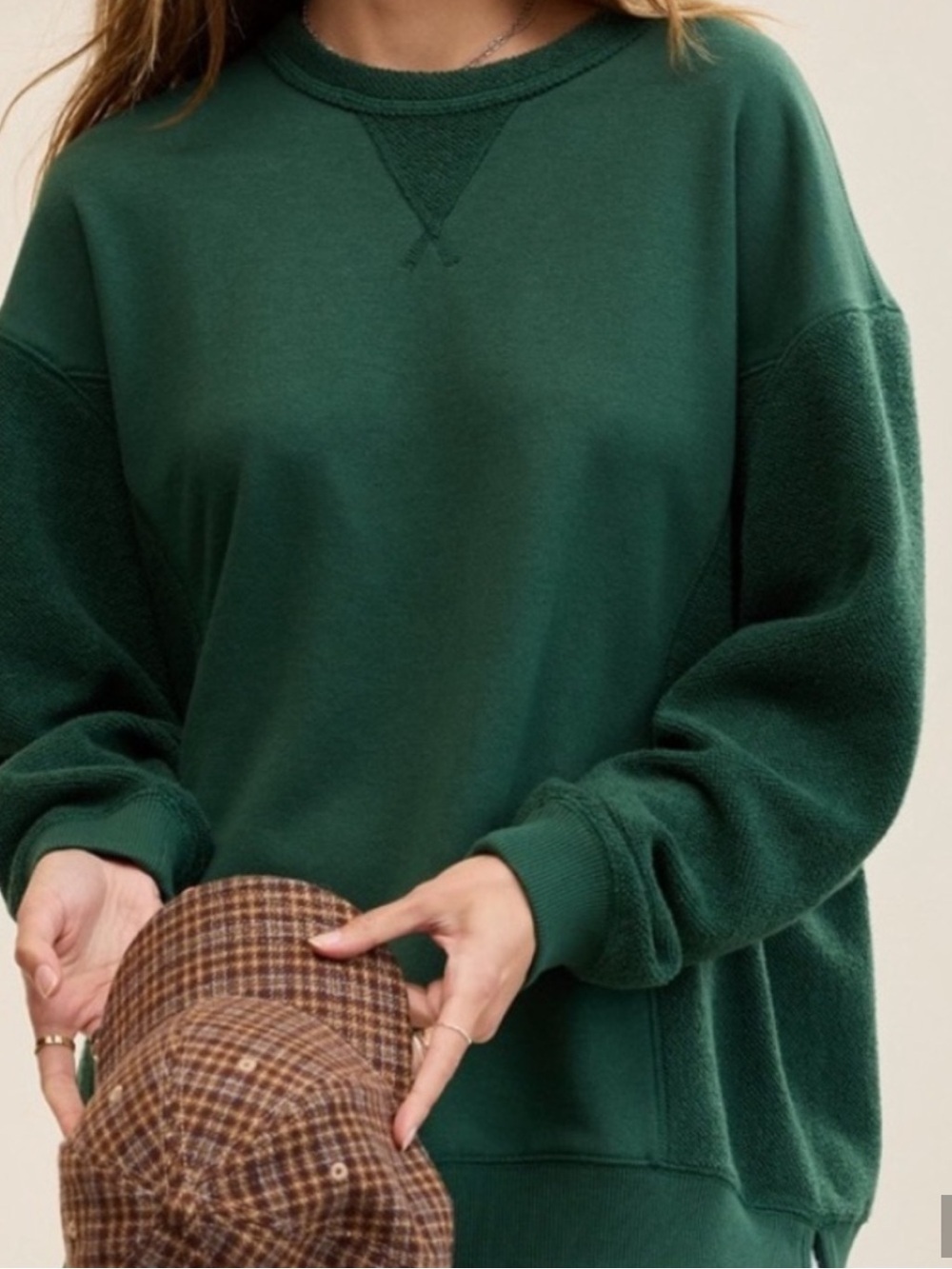 Aerie Forest Green Women's Chenille Tres Chic Crewneck Sweatshirt, Size Medium